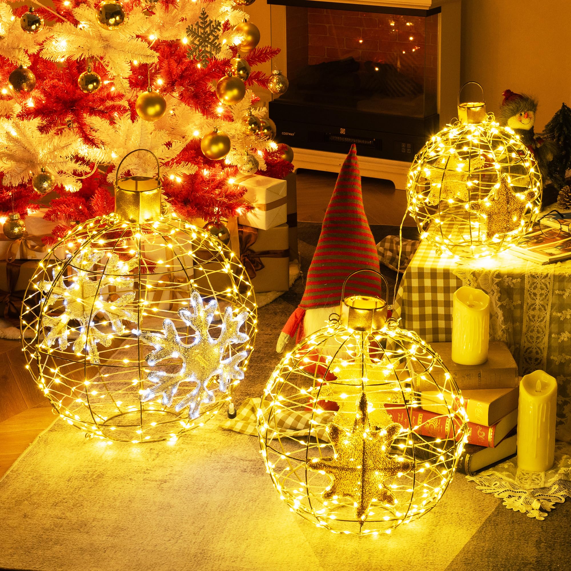 Tangkula 3 Sizes Christmas LED Lighted Sphere Balls, Holiday Globe Lights for Indoor/Outdoor Party Decorations ( 25"+21"+16" )